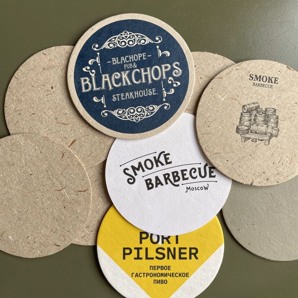Реальный тираж бирдекелей Smoke Barbecue и других заведений производства Polyprint
